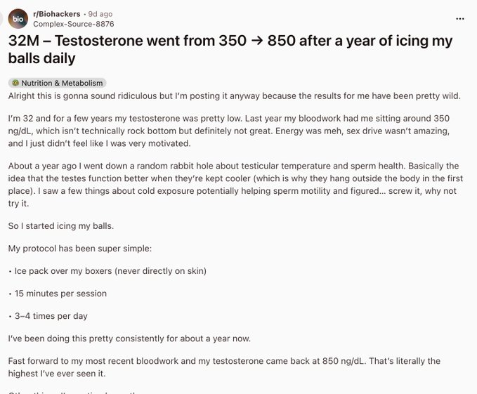 EddyXBT's tweet image. bro iced his balls 4 times a day and somehow tripled his T