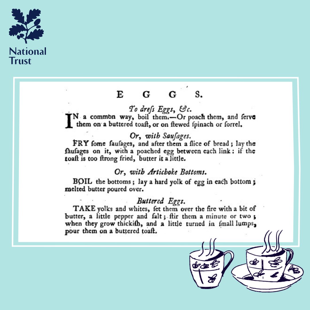 NTAssemblyRooms's tweet photo. Had enough of the chocolate eggs this weekend? Then why not try one of these recipes from Charlotte Mason's 1773 cookbook, The Lady's Assistant, and eat like a Georgian. 🍽

How do you like your eggs in the morning? boiled, poached or perhaps buttered? 🍳

#EatLikeAGeorgian https://t.co/Cr2JFi0BzL