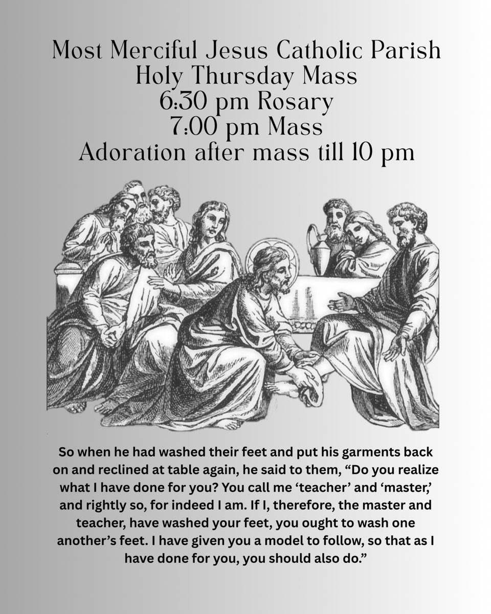 MercyParishAL's tweet photo. If you've never been to a Holy Thursday mass, you are missing out!! It is the perfect way to enter into the Triduum.  Come and immerse yourself in the Last Supper with Christ. https://t.co/9B2Gg97GuF