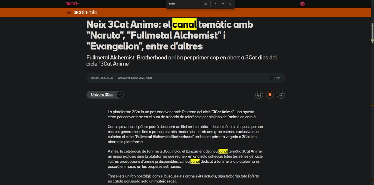 fabrebatalla18's tweet photo. .@DespertaferroTv aquest "canal temàtic" ha arribat a existir? Perquè després d'un mes de l'anunci no veig forma de veure aquest canal, i de fet, la secció de "Cicle anime" del 3cat no la sé trobar sense tindre l'enllaç directe que ni se molt bé d'on surt.
https://t.co/RcxZIi7BCl https://t.co/CwUJOJGXEp