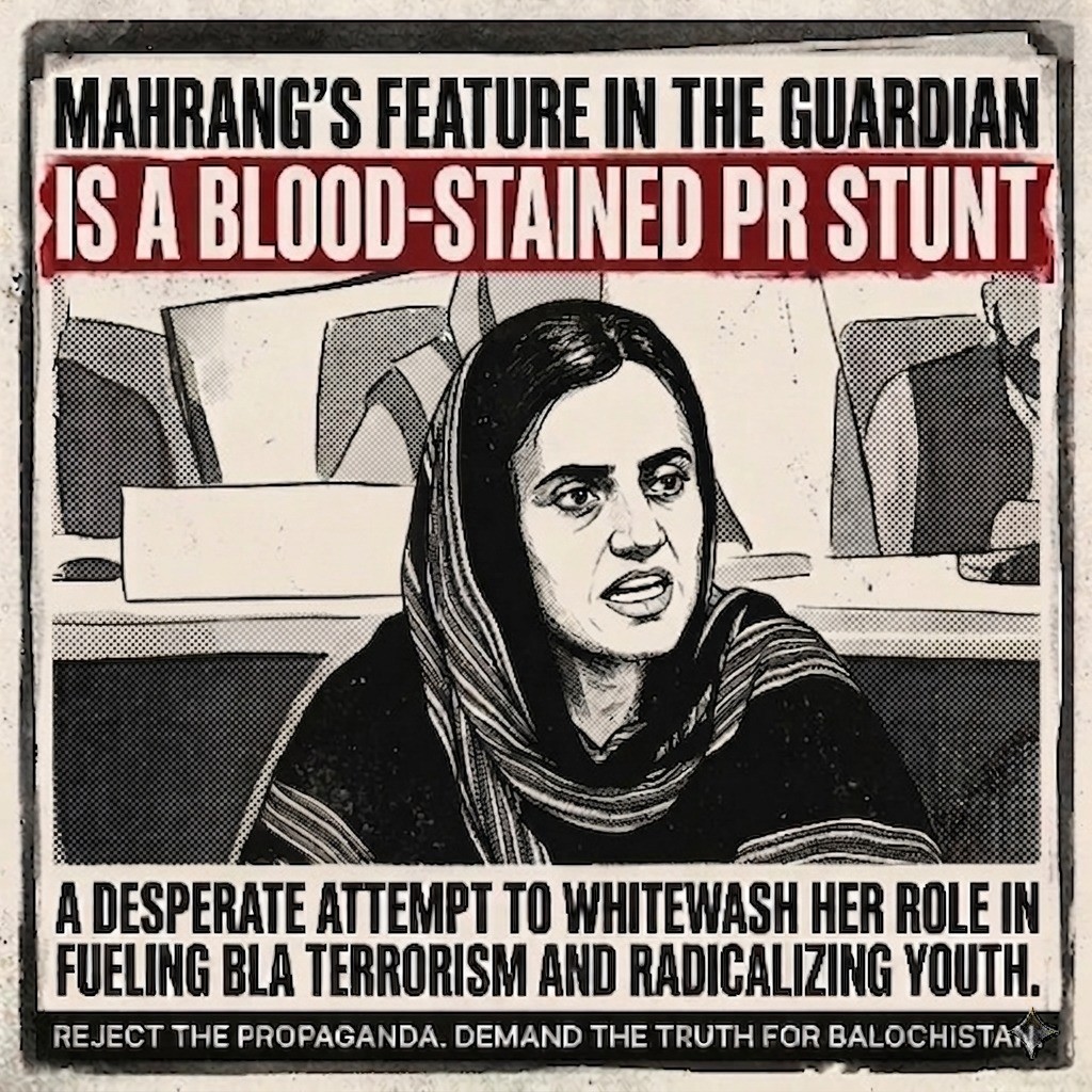Insurgent176's tweet image. The Guardian choosing to feature Mahrang Baloch’s story highlights the troubling trend of "white savior" journalism, overlooking the harsh truths about terrorism in Pakistan. #EndPropaganda #UnmaskTerrorism #PakistanSecurity #PeaceForPakistan