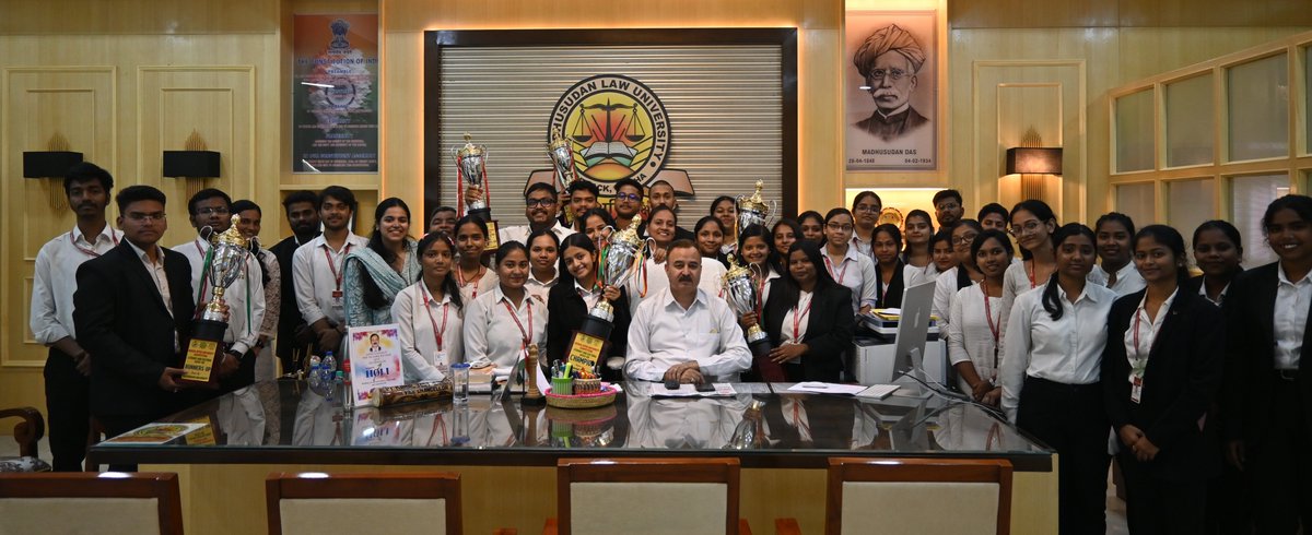 MLUCuttack's tweet photo. Students of Madhusudan Law University participated at the Odisha Inter-University Literary &amp; Cultural Competition 2025–26 held at Ravenshaw Campus, bringing home an outstanding achievement — 🏆 6 trophies across 6 different events along with a remarkable cash prize of ₹1,10,000. https://t.co/ujpCvDHsw5