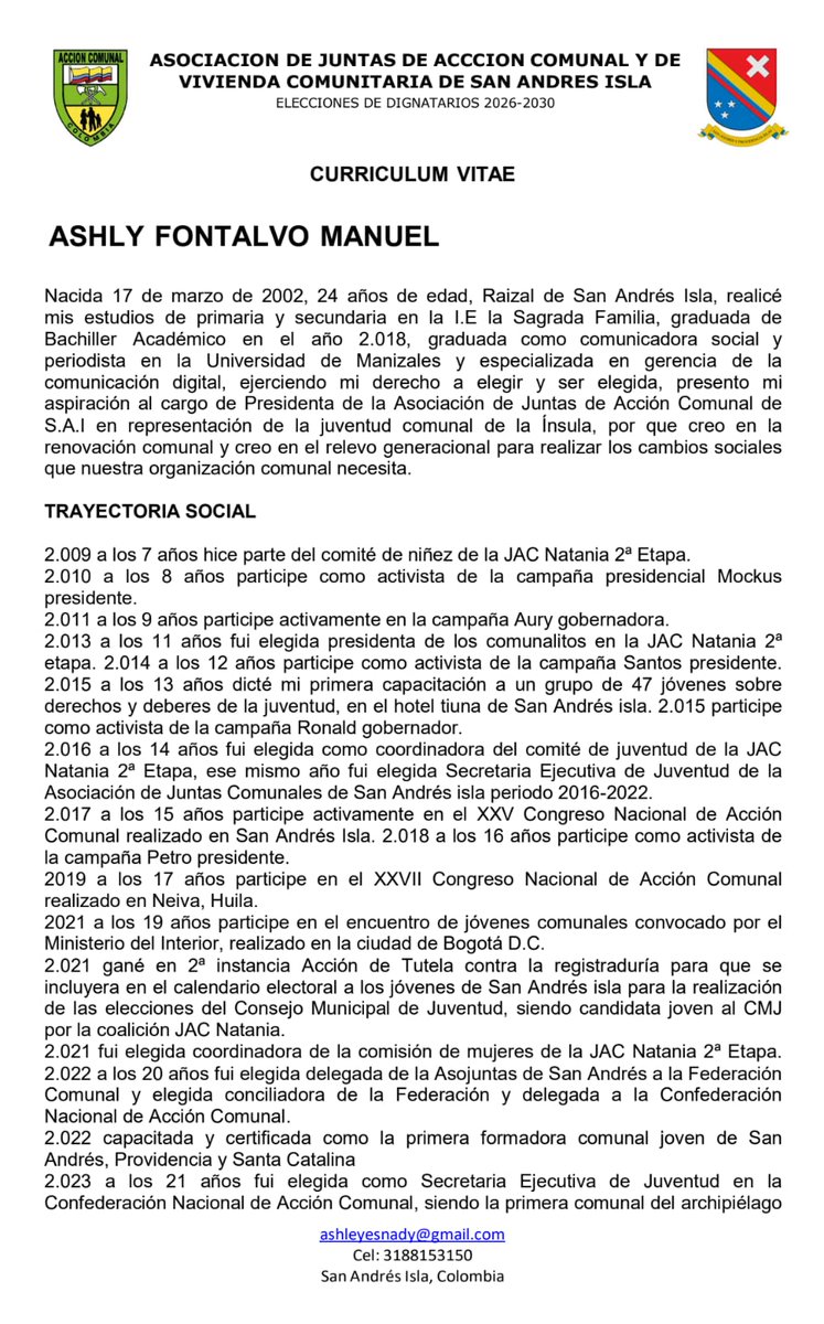 AshleyFontalvoM's tweet image. Aspiro a la presidencia de @Asojuntassai con el propósito de buscar un desarrollo de la comunidad donde se incluya a todos, que nos de la oportunidad a las juventudes de hacer parte del progreso de nuestra organización #Comunal te invito a hacer parte de nuestro equipo, avancemos