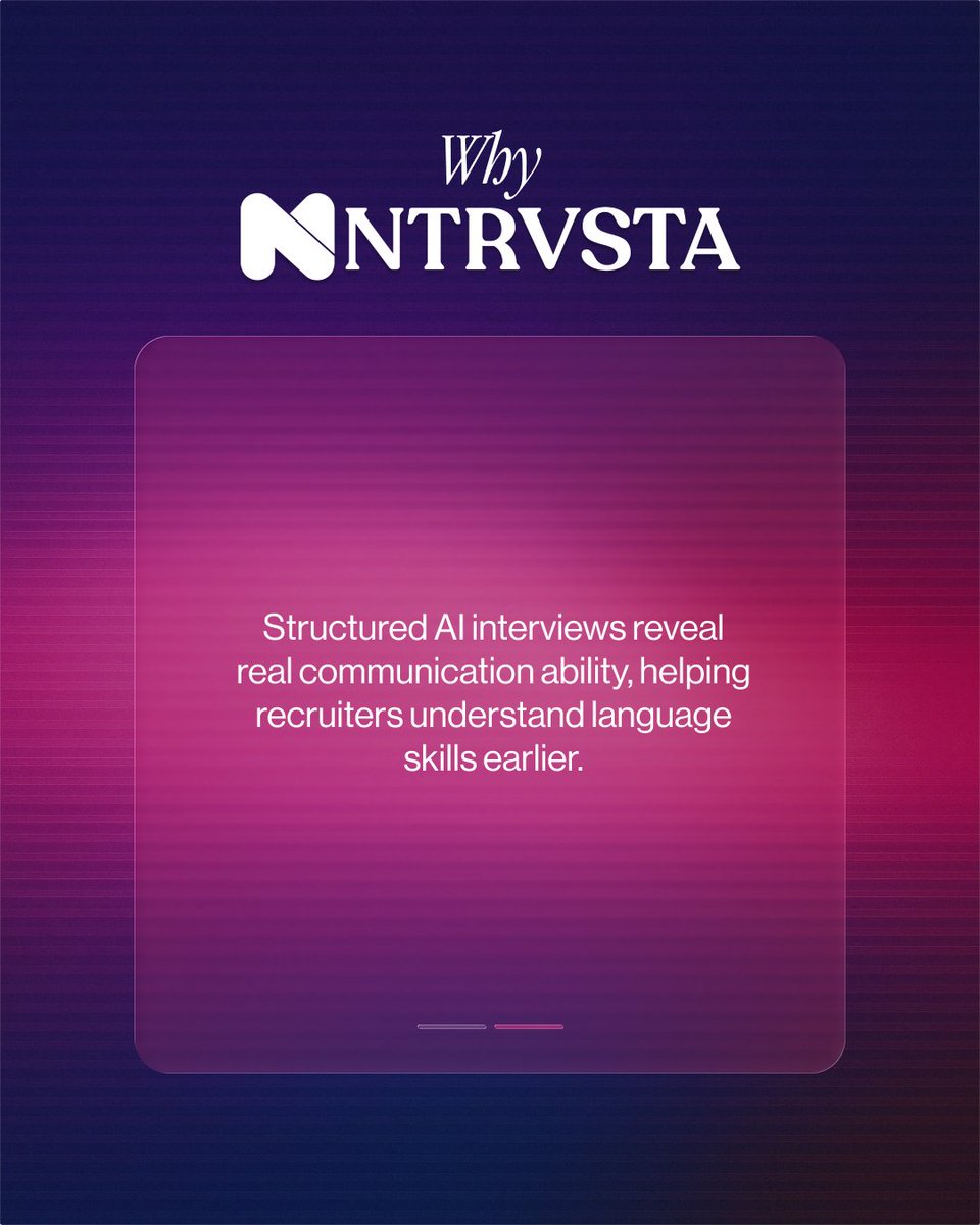 ntrvsta's tweet photo. The reason modern recruiting teams are switching to AI.

NTRVSTA transforms early-stage interviews into efficient, scalable evaluations.

#RecruitmentTech #AIHiring #HiringStrategy #HRInnovation #TalentLeaders https://t.co/eZel9DuHFI