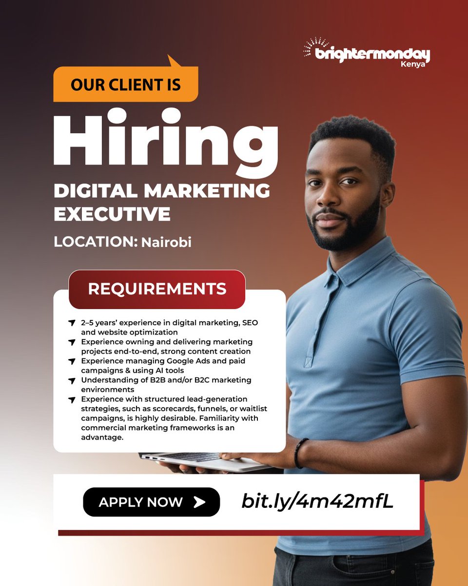 BrighterMonKE's tweet image. Before we all head out for the Easter Weekend, dropping a few current openings here for anyone looking for a change of pace.

Digital Marketing Executive👉🏾: brnw.ch/21x1gwP
BookKeeper👉🏾: brnw.ch/21x1gwQ
#IkoKaziKe #JobOpportunity #EasterWeekend