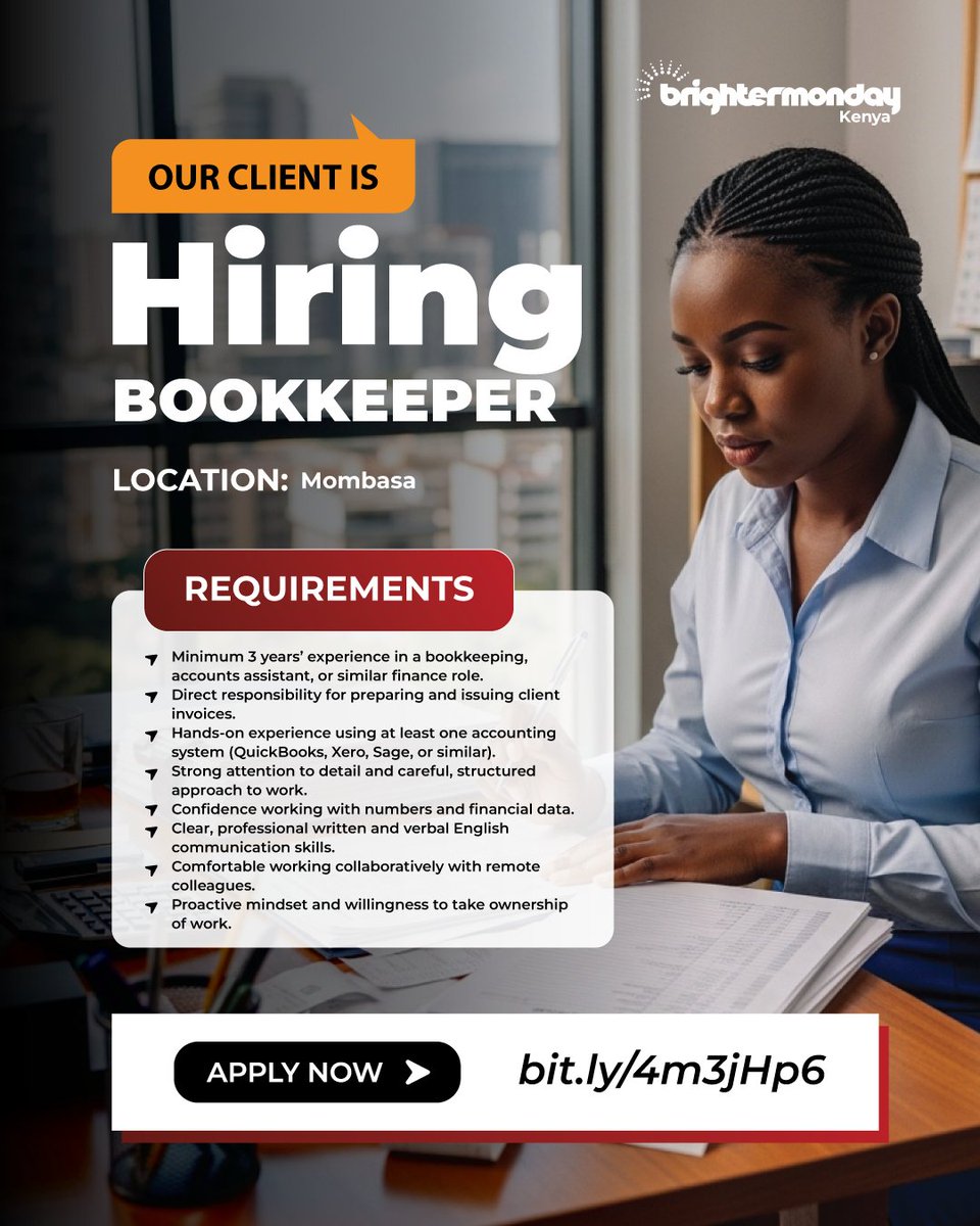 BrighterMonKE's tweet image. Before we all head out for the Easter Weekend, dropping a few current openings here for anyone looking for a change of pace.

Digital Marketing Executive👉🏾: brnw.ch/21x1gwP
BookKeeper👉🏾: brnw.ch/21x1gwQ
#IkoKaziKe #JobOpportunity #EasterWeekend