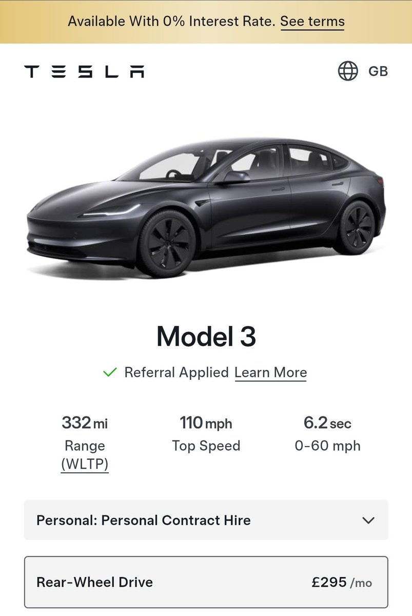 LiamDavidBell's tweet photo. You can currently get a brand new Tesla Model 3 for less than £300

This is a crazy good deal!

Use my referral link here to get 650 miles of free supercharging or £500 off: https://t.co/VbEoVqKwai https://t.co/mCm3C4elO9