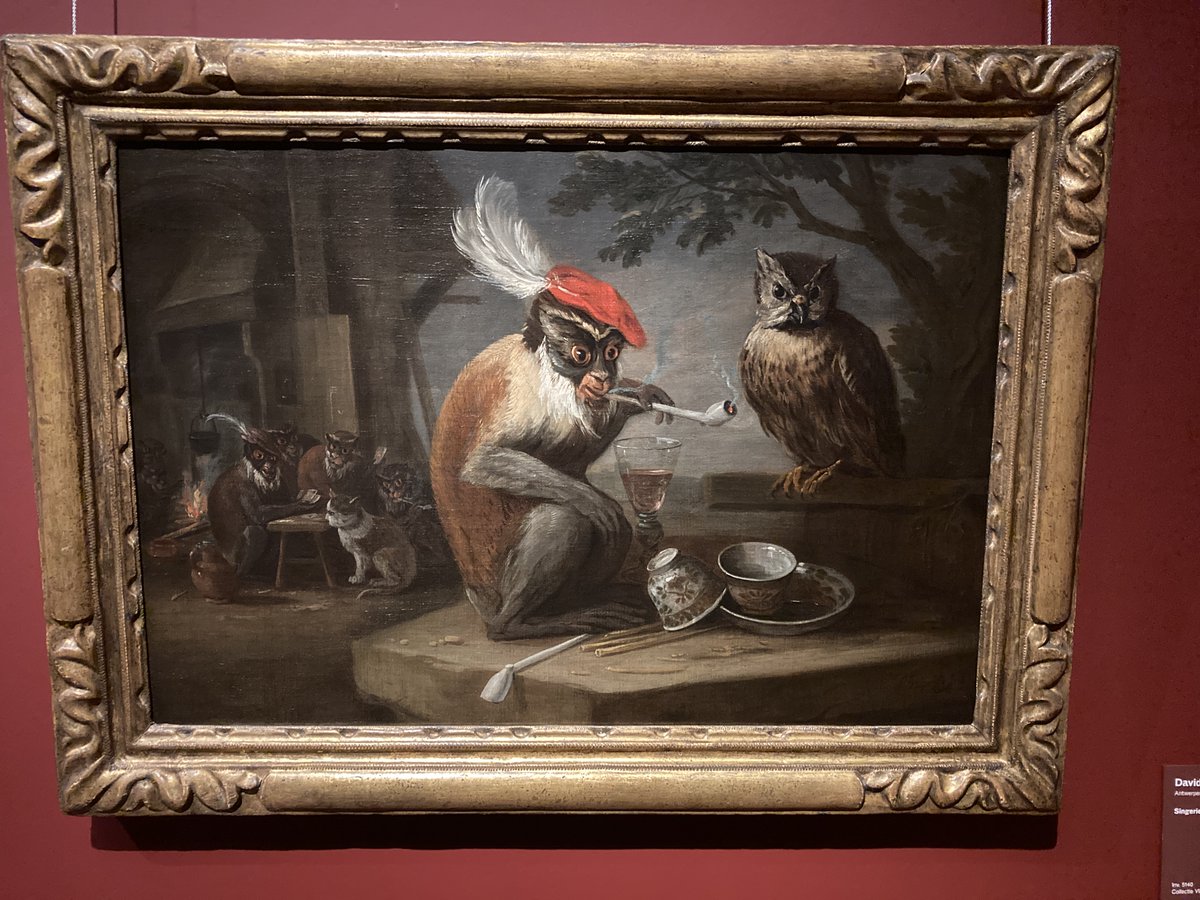 EightTrack180's tweet photo. "Mijnheer, thank you for this commission. Shall I paint the Temptation of Christ? A portrait of the mathematician Christiaan Huygens? Or perhaps a bucolic pastoral scene for your collection?"

"No, no, no, Teniers. A smoking monkey.  With a funny red hat, something frenchy." https://t.co/mtTMjWDn1w