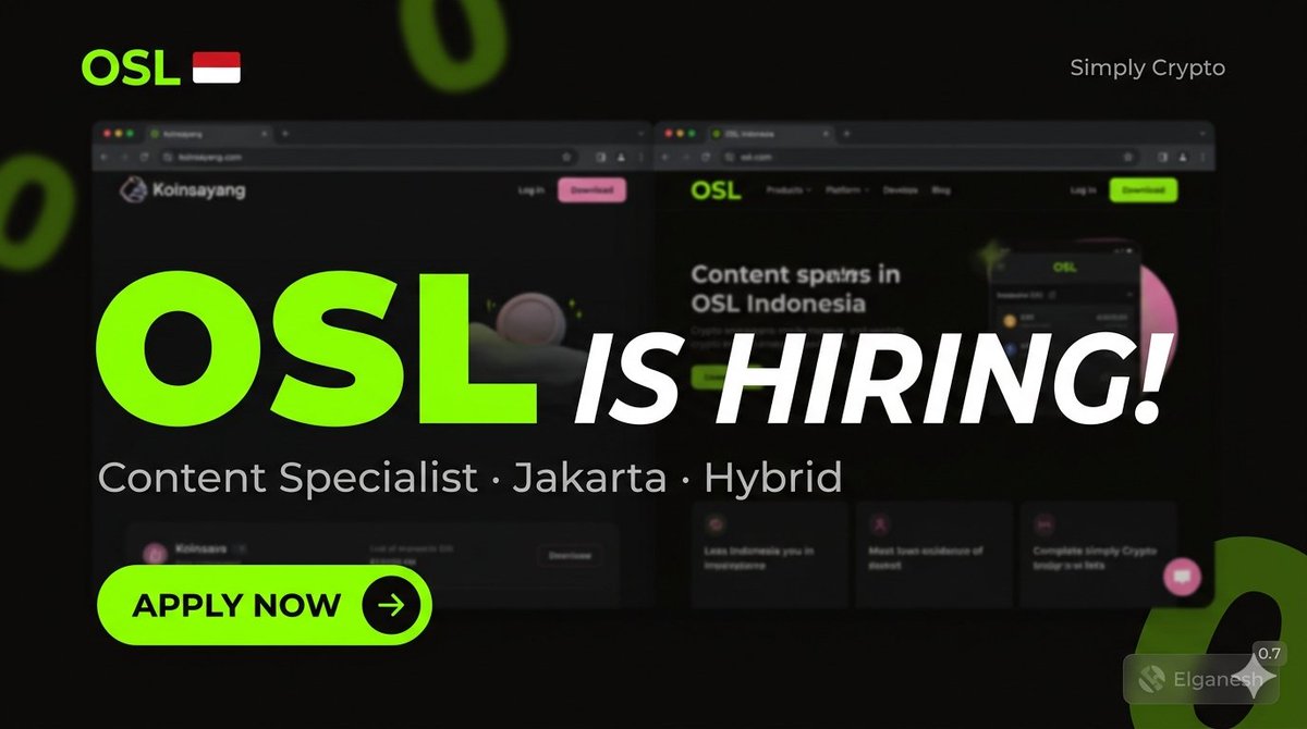 HIRING ALERT...!!🚨🚨

<a href="/OSL_ID/">OSL indonesia</a> lagi buka loker nih..!!
OSL Indonesia adalah platform aset digital berlisensi
Sedang nyariin Content Specialist yang beneran ngerti dunia kripto Indonesia..

Jobdesk:
Ubah narasi kripto yang ribet jadi konten yang bisa dipahami semua orang, mulai