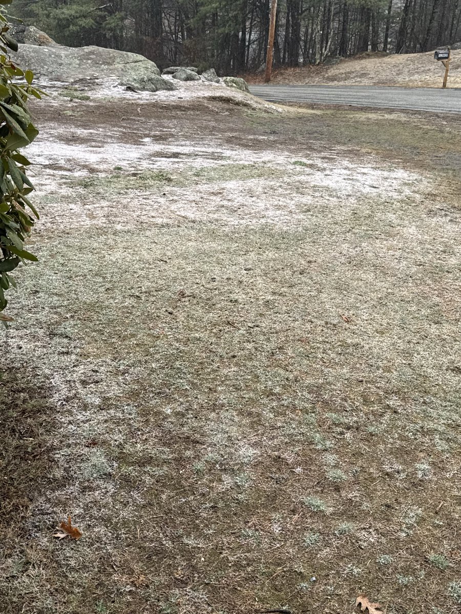 Sleet on 4/2? Perfect after my home weather station reaches 65F yesterday and 70F on Monday. Patchy or widely scattered patchy covering of grassy and elevated surfaces. <a href="/NWSGray/">NWS Gray</a> South Hooksett, NH. ME178