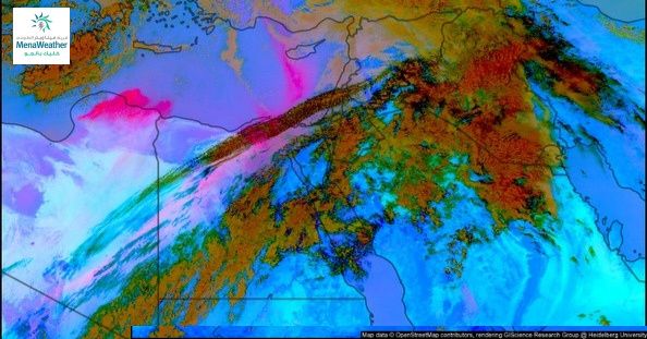 mena_weather's tweet photo. تشير صور الاقمار الاصطناعية إلى ارتفاع تركيز الغبار فوق شرق المتوسط نهار اليوم و خلال اليومين المقبلين كما هو مشار في الخريطة ادناه نتيجة تشكل عاصفة رملية شمال مصر وشرق المتوسط مع تشكل عاصفة رملية ثانية شمال شرق ليبيا  متوقع انتشارها خلال اليومين المقبلين في منطقة شرق المتوسط https://t.co/dYc0Zi1ZV6