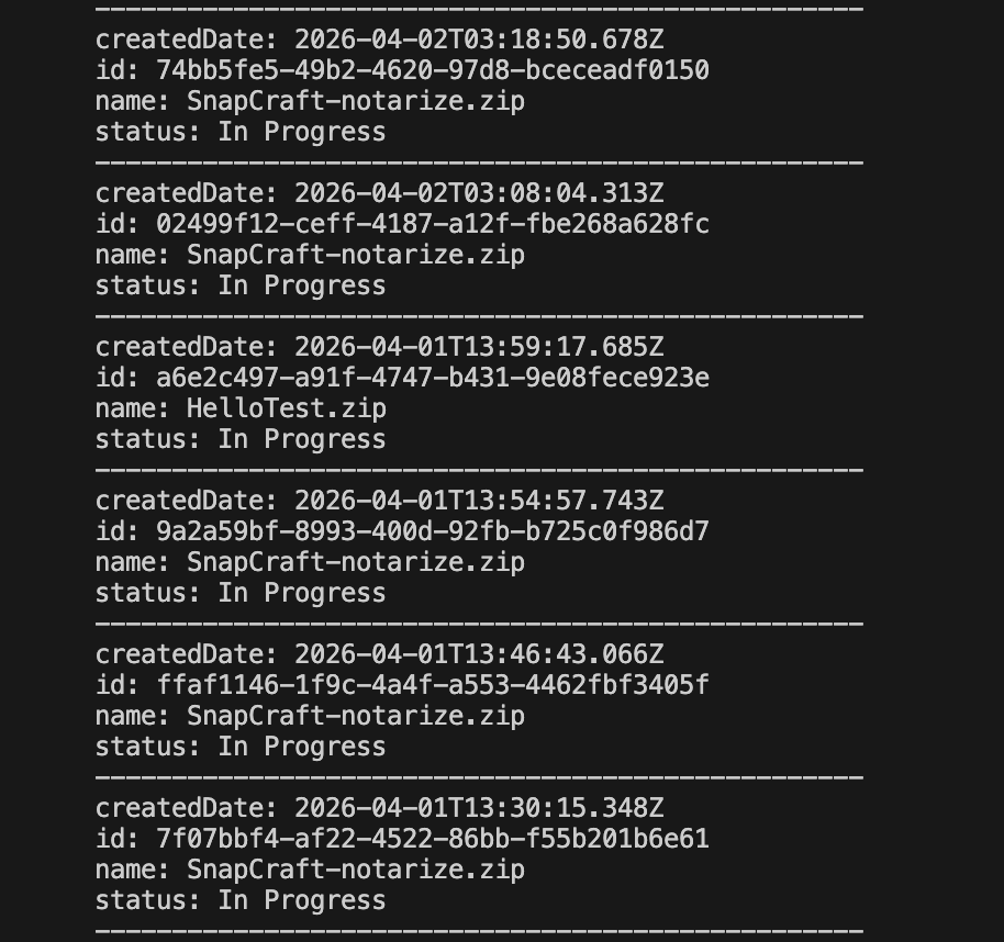 hmqiwt's tweet photo. Apple notarization has been stuck at "In Progress" for 2 days. 12 submissions, zero processed. Any other devs experiencing this? #macdev #appletrend https://t.co/BcyhCVVk1X