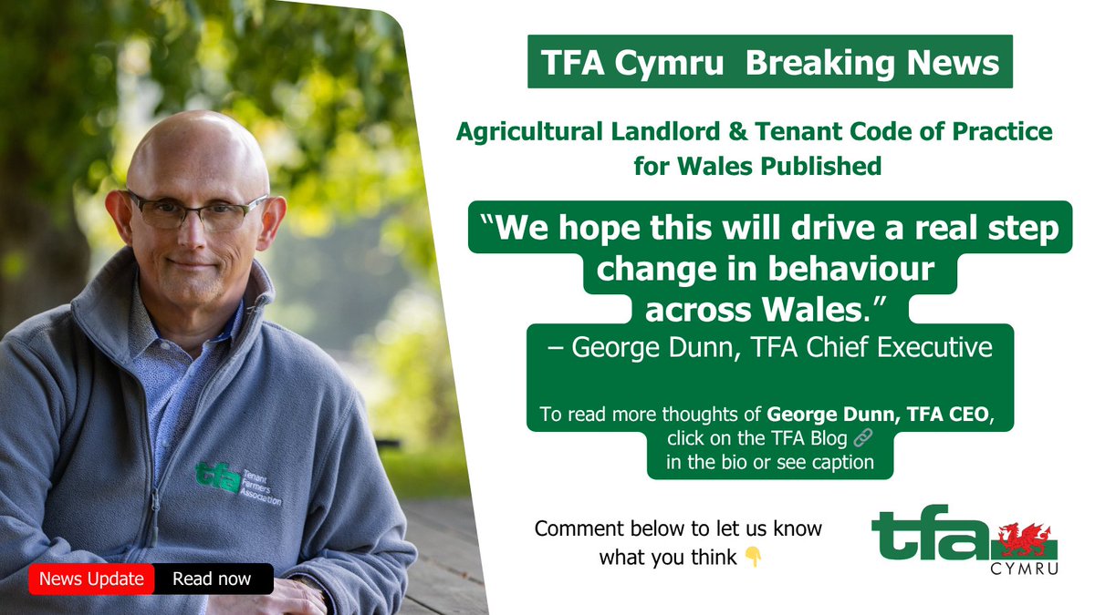 tenantfarmers's tweet photo. 🚜 New Agricultural Landlord &amp; Tenant Code of Practice for Wales released today.

@TFACymru welcomes this vital step toward clearer communication, fairer treatment &amp; stronger collaboration across the tenanted sector.

 Read about the Code (EN &amp; CY) here 👉 https://t.co/4thIjJFula https://t.co/f5QS1BSUTR