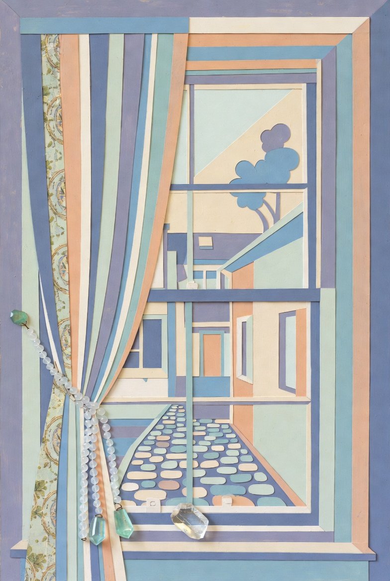 Window View with Curtains - Modern Cubist Pastel

Prompt share: 
Pastel Cubist window scene: wide sash window framed by layered curtains, multiple simultaneous viewpoints combine interior chair-back, curtain folds, and glimpse of cobblestone street outside into a single