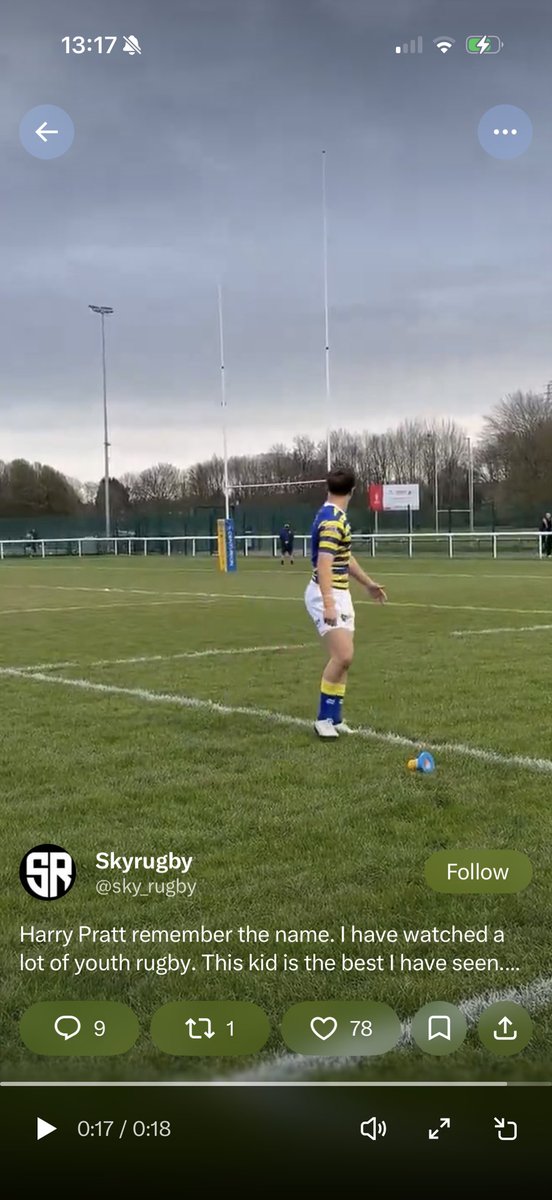 maetadar's tweet photo. @Y0giDjspain @sky_rugby On first viewing I also thought he missed but if you look again closely you’ll see that it goes over. https://t.co/v1B414zAJ6