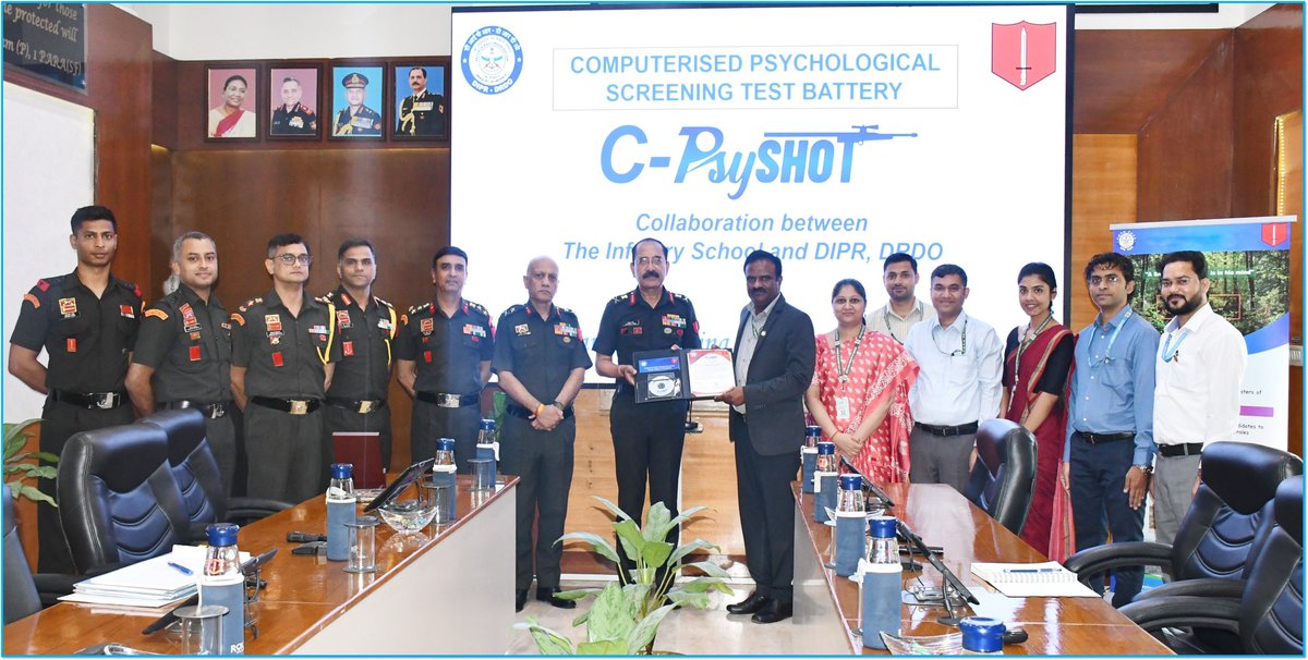 Handing over of the Computerised Psychological Screening Test Battery (C-PsySHOT)

Defence Institute of Psychological Research (#DIPR), a laboratory of DRDO Soldier Support System (SSS) Cluster, handed over the Computerised Psychological Screening Test Battery (C-PsySHOT) to Lt