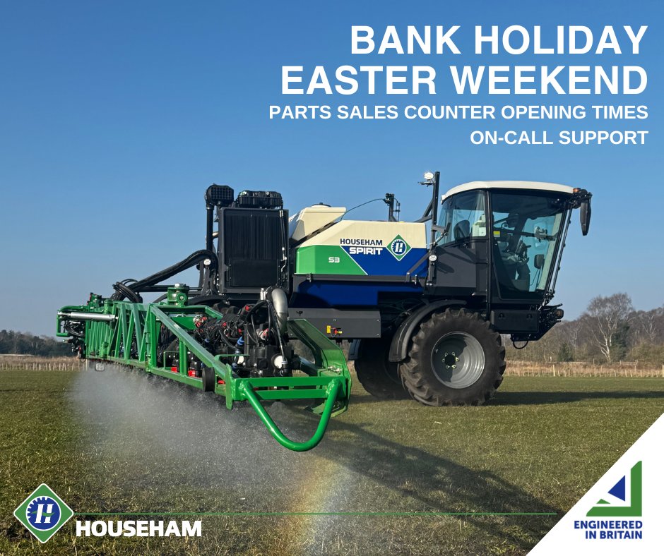 HousehamSprayer's tweet photo. 🐣 Easter Hours – Parts Dept 🐣

Good Friday: 8–12 counter | 12–16 phone
Saturday: 8–12 counter
Sunday: Closed
Monday: 8–16 phone

📢 Offices closed Fri–Mon
📞 Product: 01400 276040
📞 Parts: 01400 276030

Happy Easter! https://t.co/pnfz7yBCIR