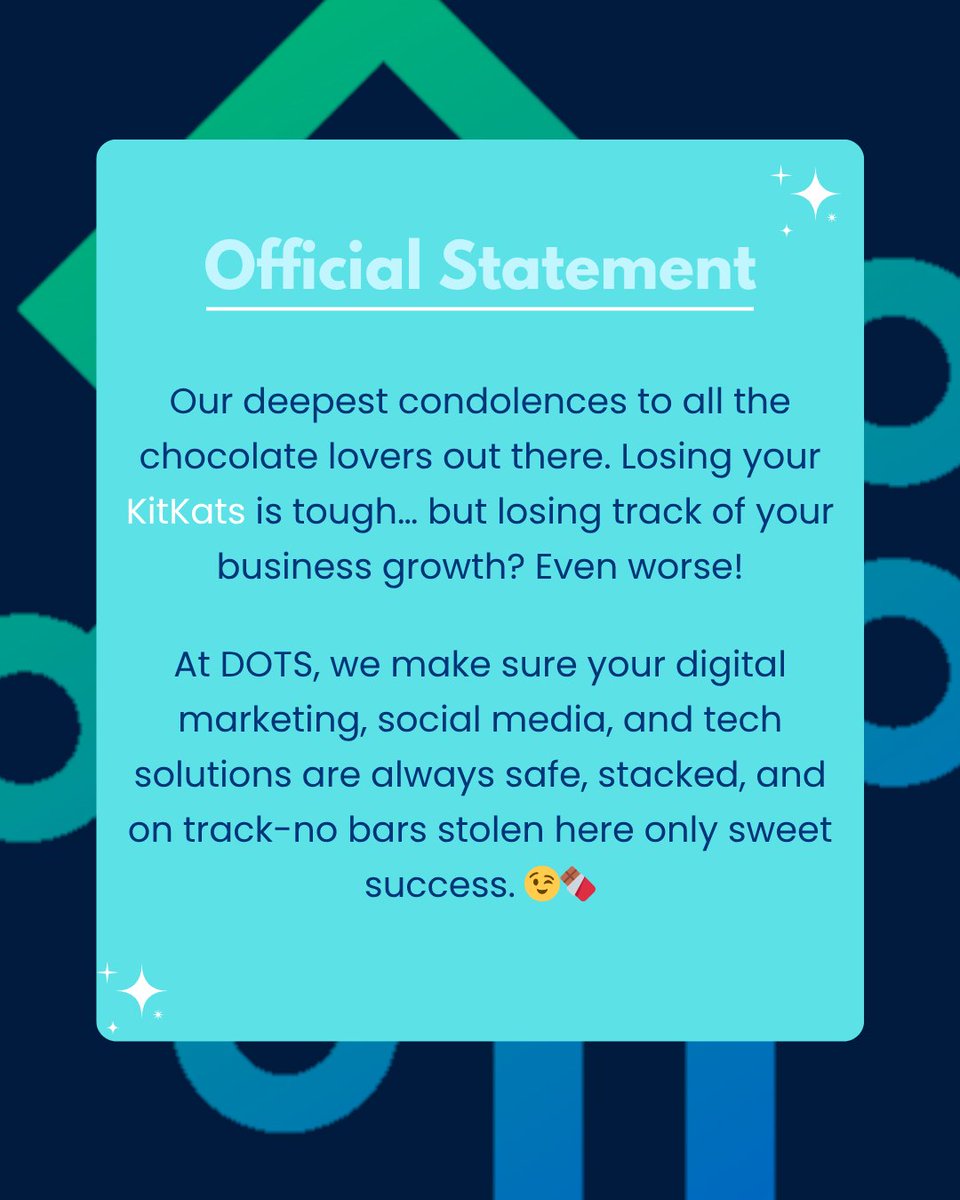digoceans's tweet photo. No bars stolen here - only sweet success😉

#DOTS #kitkatheist #takeabreak #digitalmarketing #techsolutions https://t.co/9dVX2NXtpx