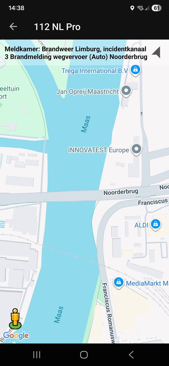 Brandmelding wegvervoer bij Noorderbrug Maastricht