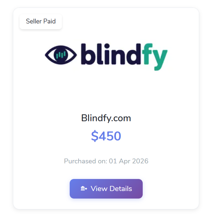 benkhelifnoure1's tweet image. 🌐 Domain: Blindfy.COM 
📷 Sold: $450
📷 Landing: atom (NS1/NS2) 
📷 Purchase: 5, 2025
📷 sale : 4/2026
📷 Fees: $34 (7.5%) 
📷 Sold via @atomHQ 

#DomainSold #DomainForSale #atomhq #DomainNames