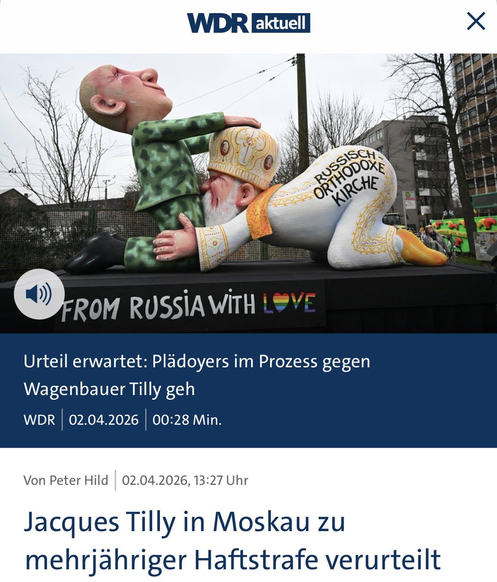 djcooky78's tweet image. Um 🇩🇪 #AfD Tino Chrupalla zu zitieren: "Nein, #Putin ist keine Gefahr für Deutschland. So sehe ich es." 
Jacques Tilly drohen in Russland wegen Kunstfreiheit und Meinungsfreiheit mehr als 8 Jahre Haft! www1.wdr.de/nachrichten/rh… #Tilly #Karneval #JacquesTilly #AfDVerbot #Chrupalla