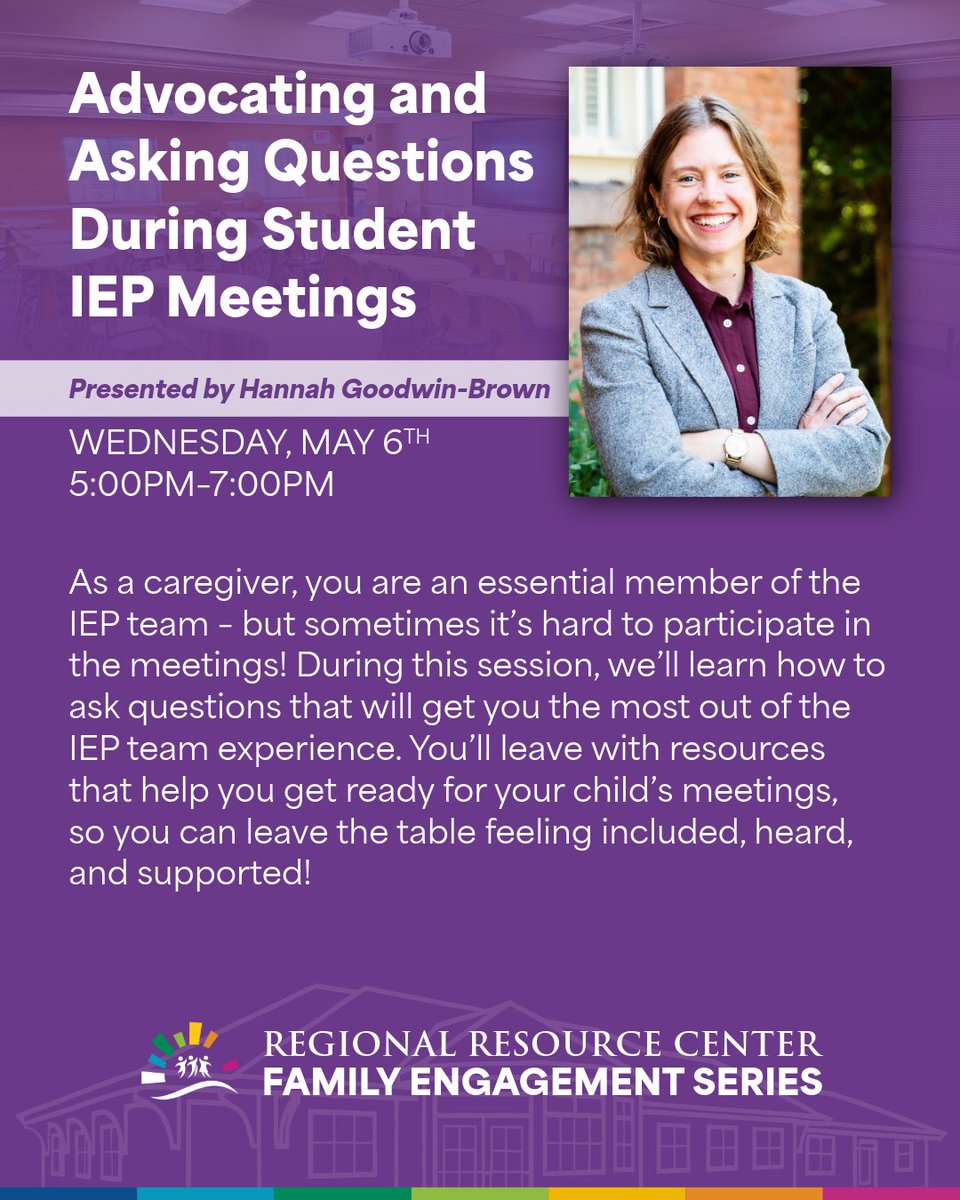 Join us on 5/6, for this FREE session where you’ll learn how to ask questions that will get you the most out of the IEP team experience and get ready for your child’s meetings, so you can leave the table feeling included, heard, and supported.

Register: forms.gle/xVakXrmdnZFXaQ…