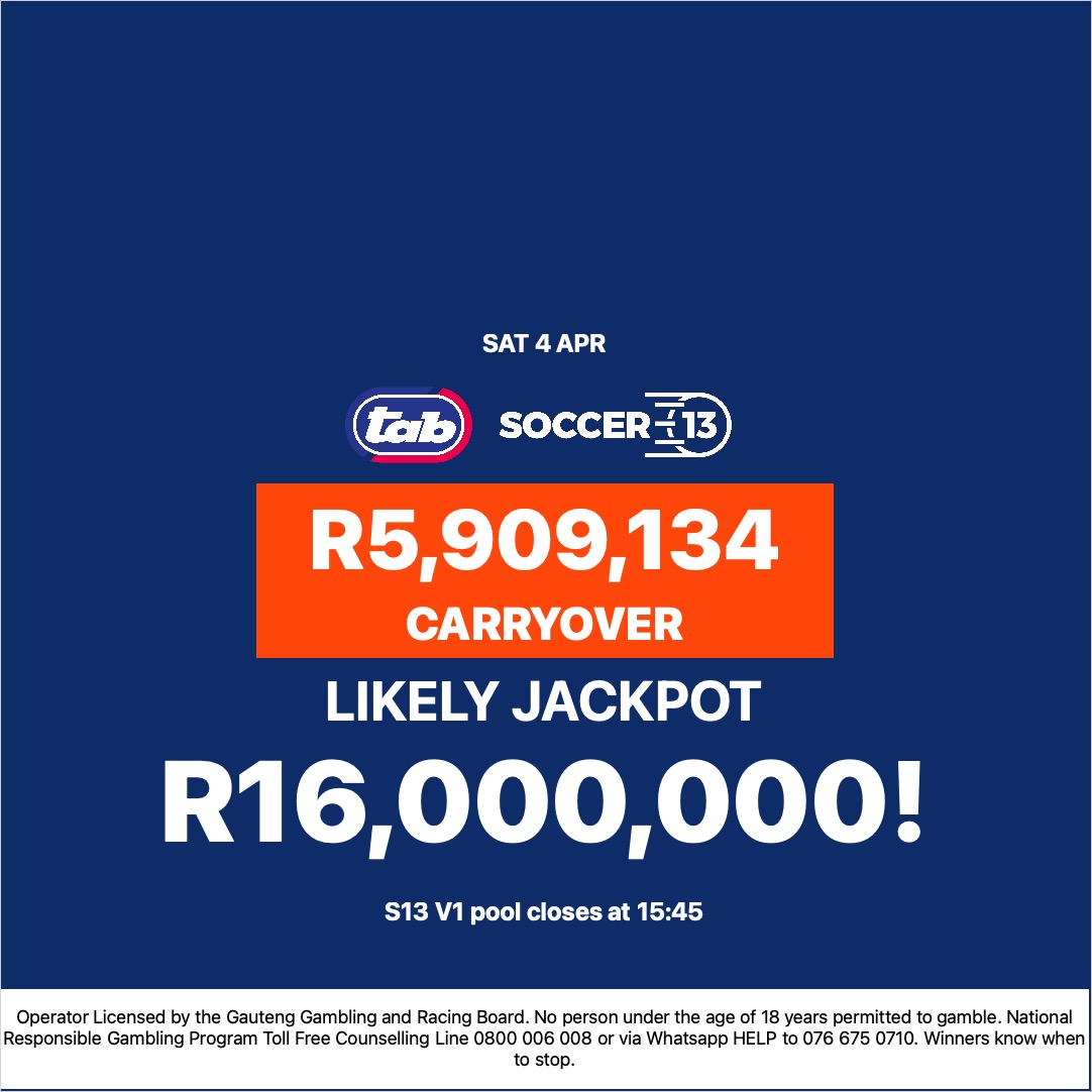 WorldSportsBet's tweet image. This Saturday’s Soccer 13 pool is HUGE — an incredible R16 MILLION jackpot awaits.

👉 Play Now: ow.ly/f6cV50XhQln

#Soccer13  #WSB #BetWithTheBest