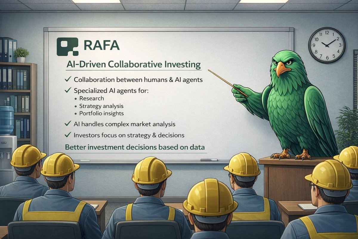 Chuksantus20's tweet photo. @RAFA_AI is developing a concept in which investing turns into a collaboration between humans and AI agents. While investors concentrate on developing their strategy, the technology takes care of the complex analysis. https://t.co/AsprjGTPFy