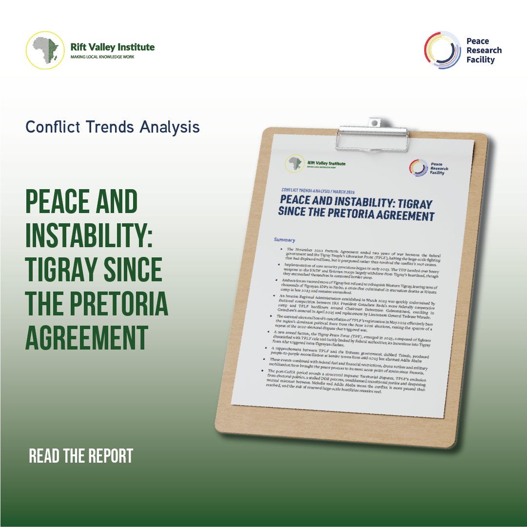 PEACE AND INSTABILITY: TIGRAY SINCE THE PRETORIA AGREEMENT

This analysis examines post-2022 Tigray, where unresolved territorial disputes, political exclusion and stalled processes point to a fragile peace and risk of renewed conflict.

Read: tinyurl.com/4f625c7n