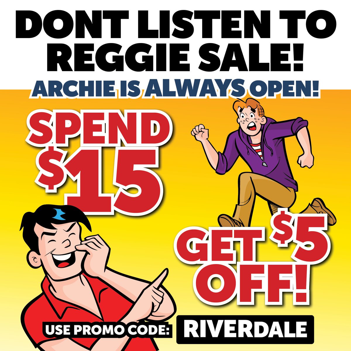 ArchieComics's tweet image. Sigh. Reggie always gets a bit too excited about #AprilFoolsDay. Enjoy the 100% for real savings, now at store.archiecomics.com!
