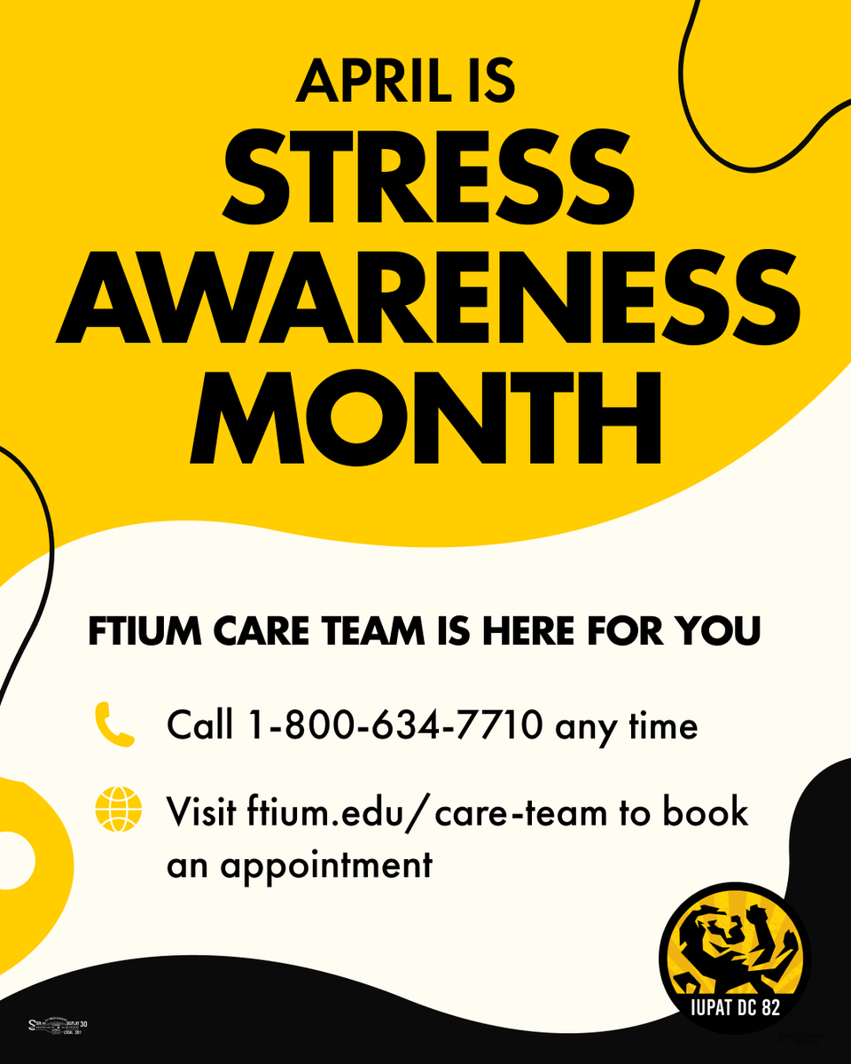 iupat82's tweet photo. April is stress awareness month 🧘

Stress can be overwhelming but how we respond to it can make a big difference. 1/3 https://t.co/T3jXTEOwtp