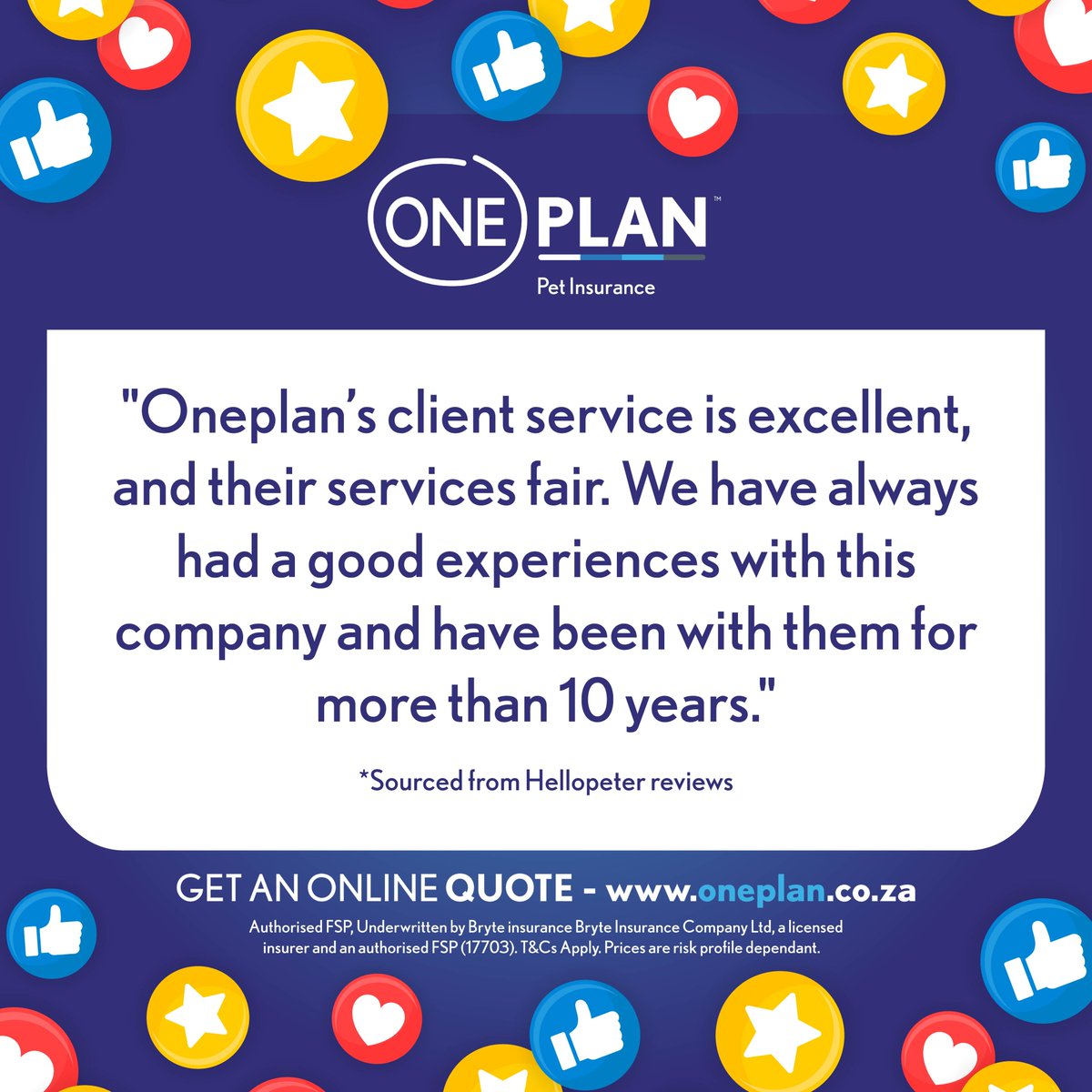 OnePlanPet's tweet image. Once you join the Oneplan Pet Family, we will take care of your fur baby for life! 🐾💙⁠
⁠
Learn more about our plans: oneplan.co.za/plans/PetPlans 

#ClientReview #ClientFeedback #HappyClient #Oneplan #OneplanPetInsurance
