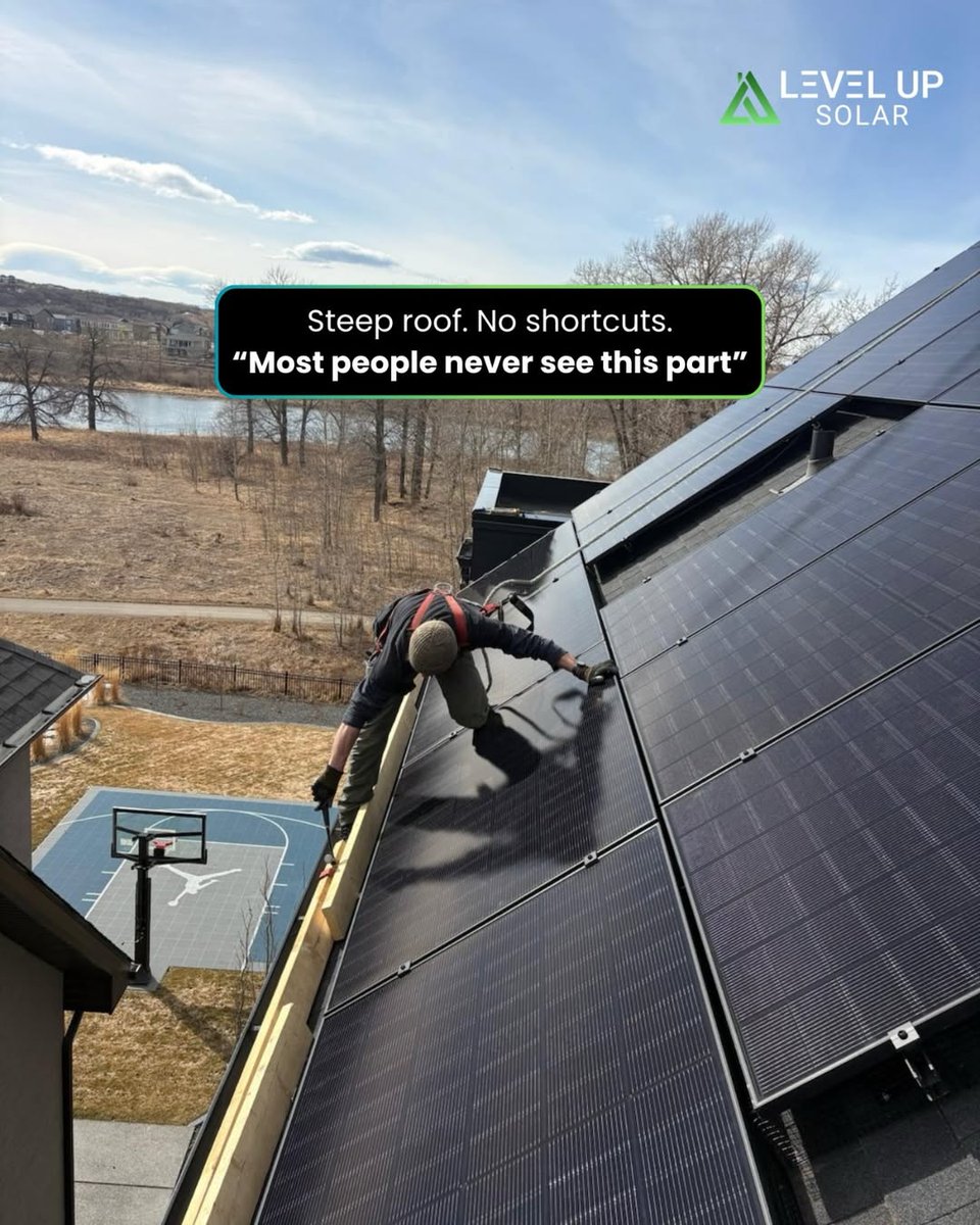 LevelUpSolar's tweet photo. Steep roof. No shortcuts.

Basically a jungle gym for adults…
except everything has to be perfect.

This is what goes into a proper solar install.

Most people only see the panels.
We see everything underneath.

☀️ Built Local
⚡ Installed Right

Final install shots coming👀 https://t.co/tSLcz24raK