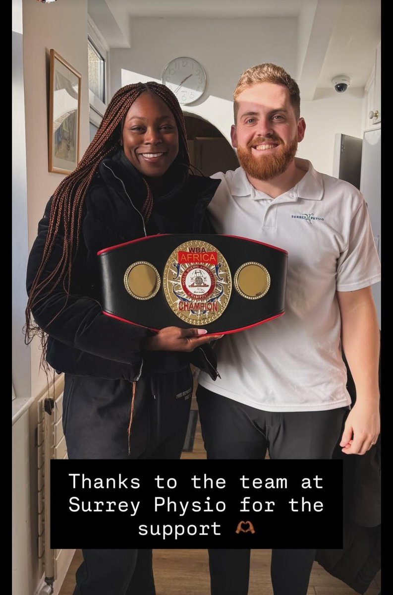SurreyPhysio's tweet image. Another pic with Sedem Dzandu after her professional boxing win 🥊🏆

A brilliant achievement and fully deserved. Proud to be part of the support behind the scenes.

#SurreyPhysio #SedemDzandu #ProfessionalBoxing #BoxingWin #SportsPhysio
