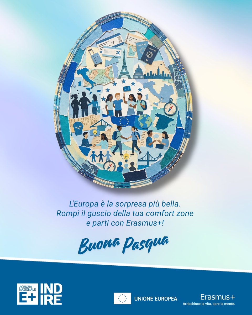ErasmusPlusInd's tweet image. L’Europa è la sorpresa più bella! 🇪🇺✨

Quest'anno la sorpresa non è nell'uovo, ma nel tuo prossimo viaggio con #ErasmusPlus. Il guscio si rompe per farti scoprire:

🔑 Futuro 🤝 Amicizia 🚀 Crescita
Rompi la routine, schiudi nuovi orizzonti! 🐣💡
#BuonaPasqua di scoperte! 🌍✈️