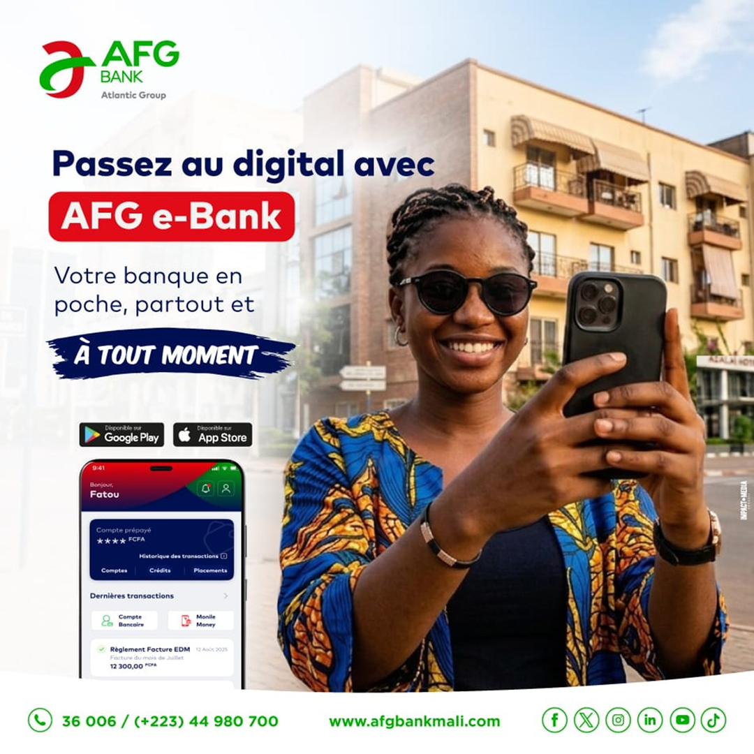 afgbankmali's tweet image. Avec AFG e-Bank, gérez vos comptes en toute sérénité !

✅ Pratique✅ Rapide✅ Sécurisé

📲 Téléchargez AFG e-Bank gratuitement sur App Store et Play Store !

AFG Bank
… Et tout devient possible.

#AFGBank #BanqueDigitale #Innovation# AFGEBank #ProximitéClient