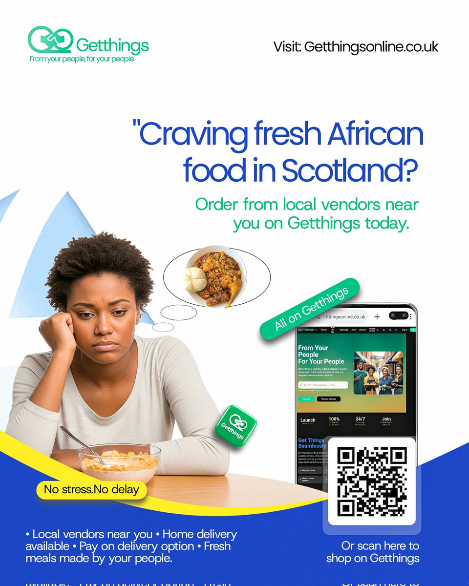 Getthingsonline's tweet image. New vendor + fresh food alert!💃💃
Nana’s Kitchen is officially LIVE on Getthings 🔥

Craving authentic Afro-Caribbean dishes in Scotland? 

Order now from local vendors — home delivery available.

Scan QR or visit getthingsonline.co.uk

Comment your favourite dish!
#Getthings