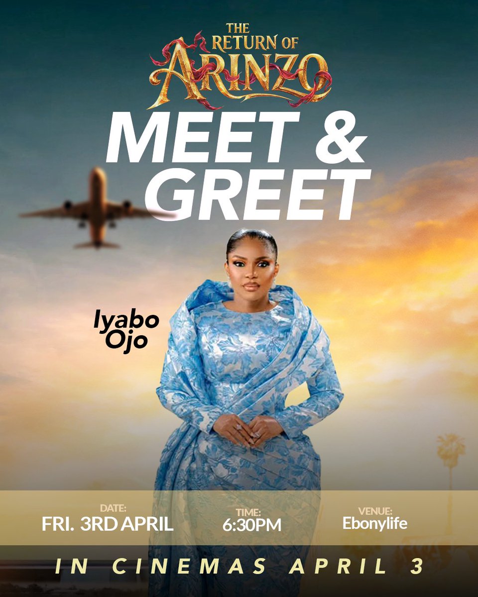 Hey my darling people!  The wait is over! The Return of Arinzo hits cinemas nationwide TOMORROW, April 3rd! 🎬 I'l
And my colleagues will be at other cinemas across the state! 💃 Can't wait to watch The Return of Arinzo with you all!  Love you all!

#thereturnofarinzo