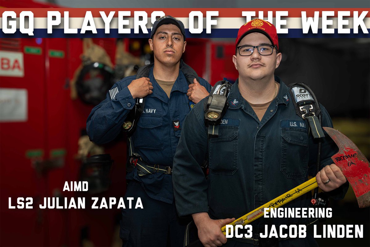 TheCVN69's tweet image. This week, we’d like to recognize these IKE Sailor’s hard work and diligence! 💪🏼 🤝🏼

Warrior of the Week ⚓️ - QM3 Aniya Ragland

GQ Players of the Week 👨‍🚒 -  LS2 Julian Zapata and DC3 Jacob Linden

IKE Space of the Week 🧼 -  STG1 Drew Collins 

#MightyIKE #GreaterEachDay