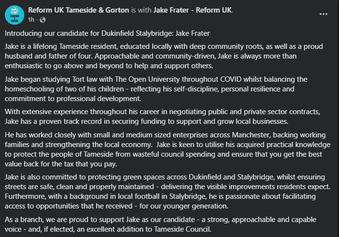 Tameside and Gorton Branch Reform UK tweet media