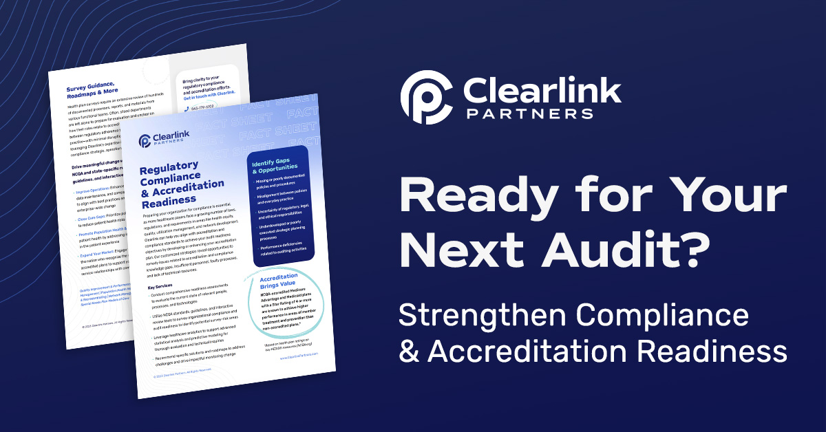 ClkPartners's tweet photo. Health plans are navigating increasing regulatory expectations across health equity, quality, utilization management, and network development. Is your organization ready for its next compliance review? Share this fact sheet with your team: https://t.co/ovADPEvWh4 #ManagedCare https://t.co/ndigeZx9HU
