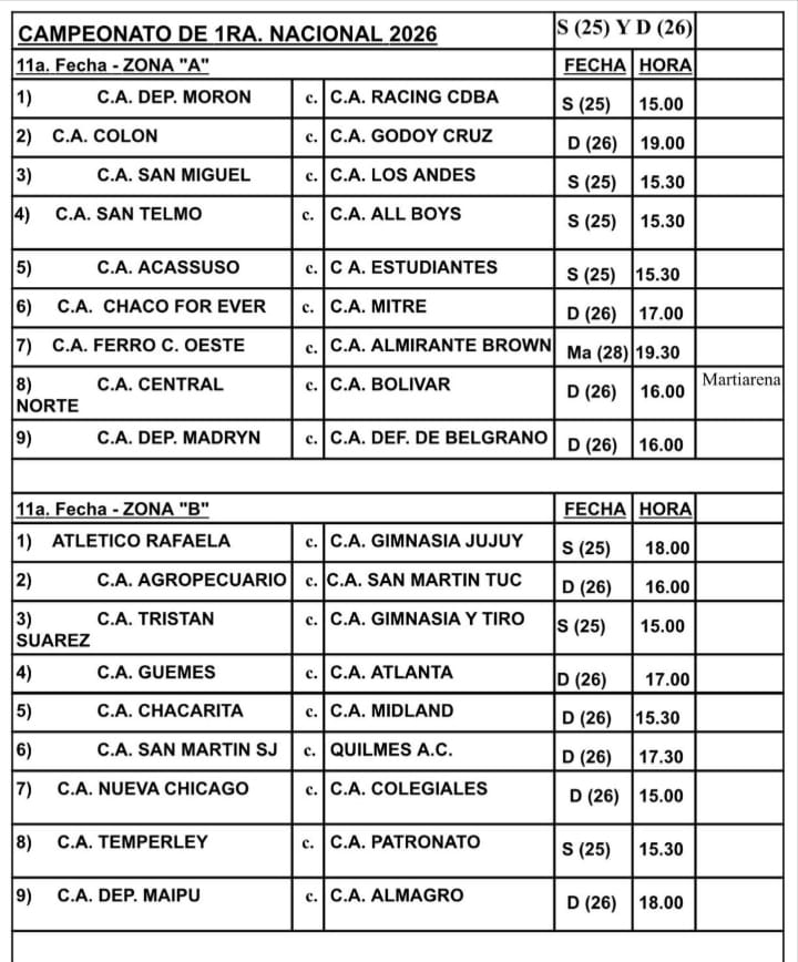 #PrimeraNacional #Fecha11 

Domingo 26 de abril 15:30 #Chacarita - #Midland