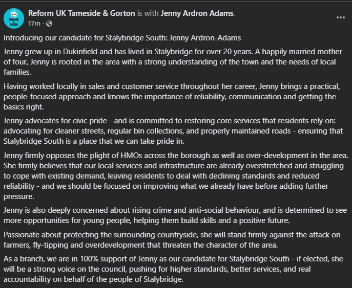 Tameside and Gorton Branch Reform UK tweet media