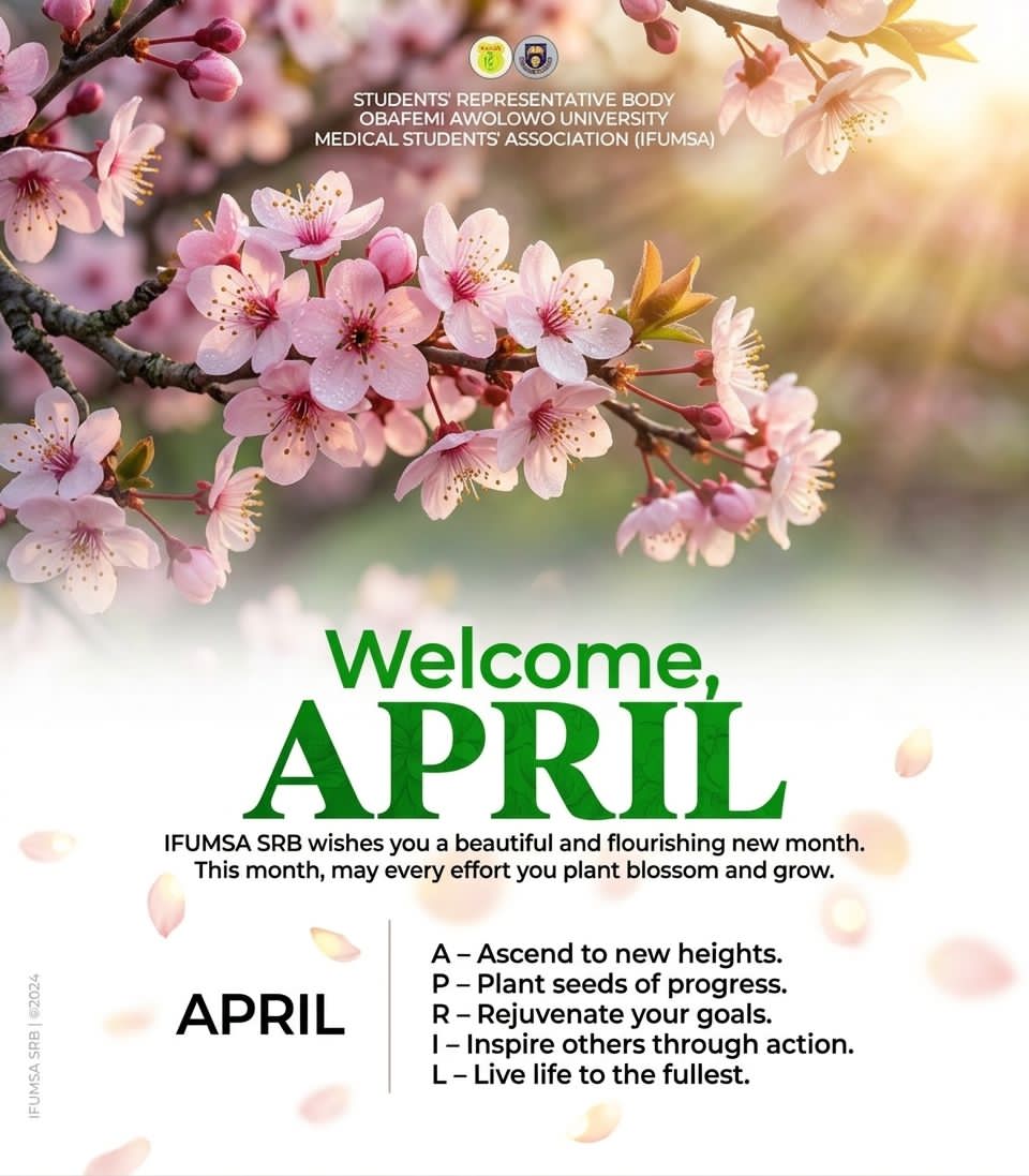 Welcome, April 🌿✨

A new month brings new opportunities to grow and move forward.

As we step into April, may our efforts be intentional  and our goals achievable.

Wishing everyone a productive and fulfilling month Committe
—Signed
—IFUMSA SRB Media and Publicity Committee