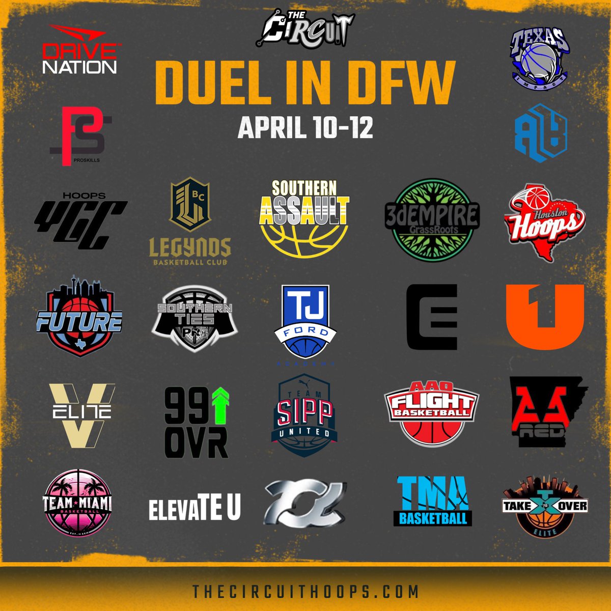 TheCircuit's tweet photo. The Circuit League: Duel in DFW returns in a week ⚔️ 

🗓️ April 10-12
📍 Dallas, TX
🏟️ Northlake StarCenter
🆚 17U | 16U | 15U | 14U

Limited spots available - Reg closes Saturday ⤵️
https://t.co/9gCt9AMX9A #Year6 #EYBL #3SSB #UAA #PRO16 https://t.co/1PlkEM8Nii