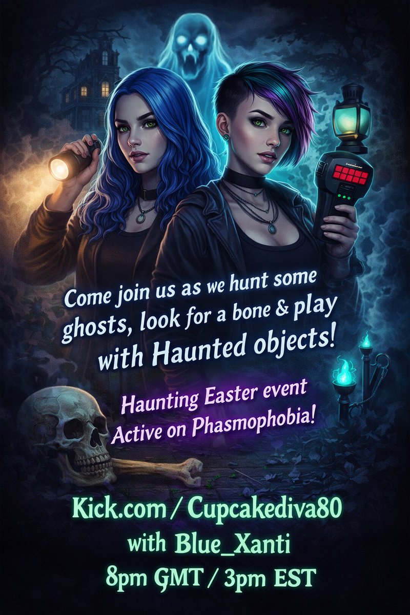 Easter event is on in Phasmophobia &amp; its spooky with bunnies! 🐇👻I will be live hunting ghosts  8pm GMT/3pm EST with <a href="/Blue_Xanti/">Xanti</a>   Come join us for some laughs, lumia fun, chill vibes &amp; relatively good ghost hunting skills! Kick.com/cupcakediva80 🧁
<a href="/kickcommunity/">KICK Community</a> 
<a href="/PlayPhasmo/">Phasmophobia</a>