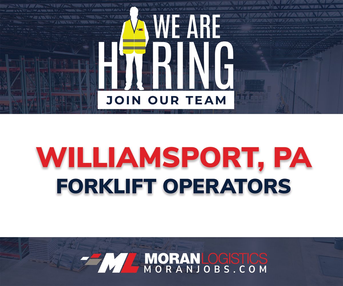 Moran_Logistics's tweet photo. We are expanding our team here at Moran Logistics in multiple locations including our Allenwood, Watsontown, Williamsport &amp; York PA warehouses! 

Fleet Service Manager
Forklift Operators
Reach Truck Operators
Customer Service Representatives

Apply Today: https://t.co/IanueRElP8 https://t.co/5wbOhcZD2n