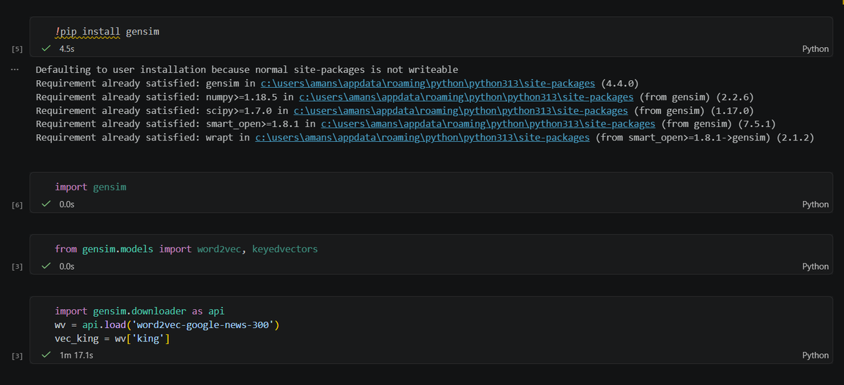 amn_singh0's tweet photo. Day 28 of #100DaysofCode
Completed NLP for ML
Learned about Word2Vec (CBOW &amp; Skip-gram), and  how word vectors are created and filtered also explored cosine similarity and average Word2Vec.
Got hands-on with the Gensim library to implement it in practice.

 #LearningInPublic https://t.co/mvjIHaRyJ3