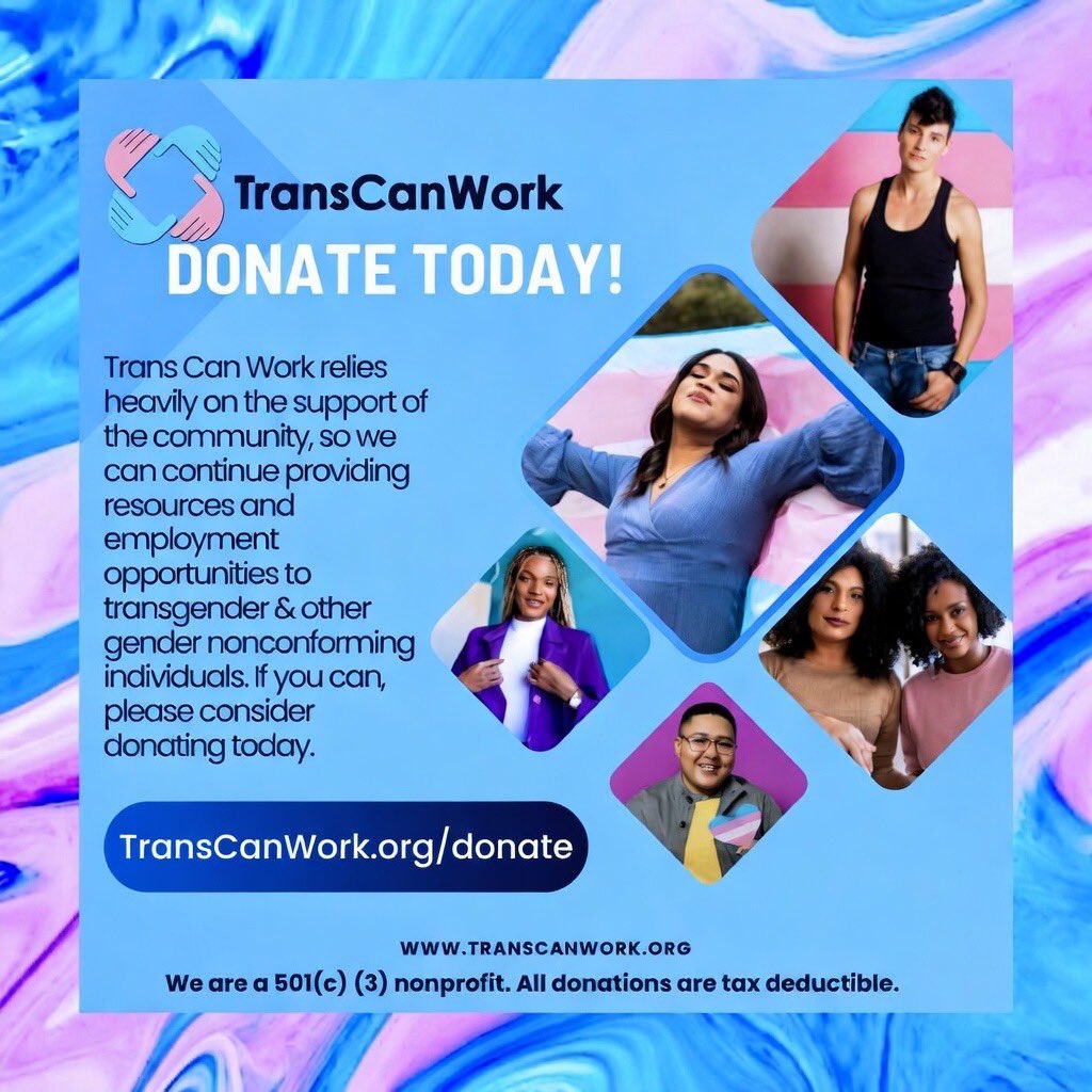 TransCanWork's tweet photo. Your support keeps #TransCanWork’s doors open, helping us provide jobs & resources for the trans community. Donate today: https://t.co/Y28M6kwkZ3 https://t.co/7tHfdMWp4e