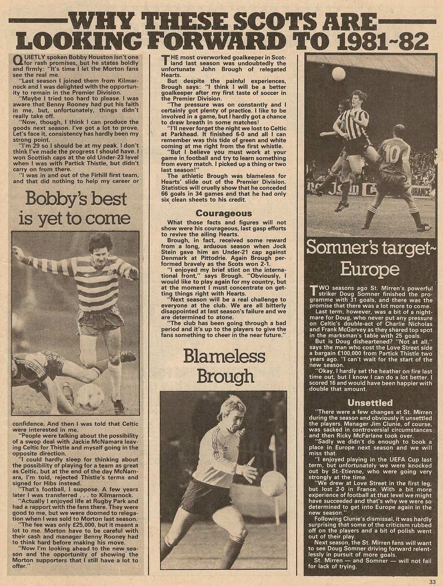 ScotsFootyCards's tweet photo. Why these Scots are looking forward to 1981-82 #BobbyHouston #Morton - #JohnBrough #Hearts - #DougSomner #StMirren #Shoot! 1981-06-27 https://t.co/YeouHxb4no